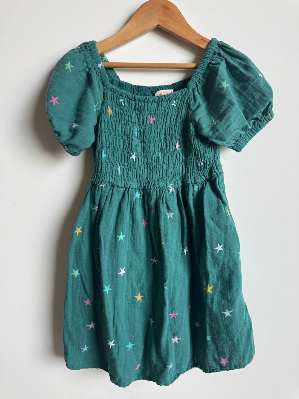 Girls Cat & Jack Teal Star Smocked Puff Sleeve Dress